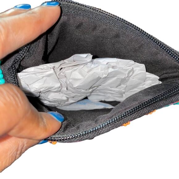 Neiman Marcus Beaded Embroidered Watermelon Slice Zippered Wristlet 7" Length - Picture 7 of 7